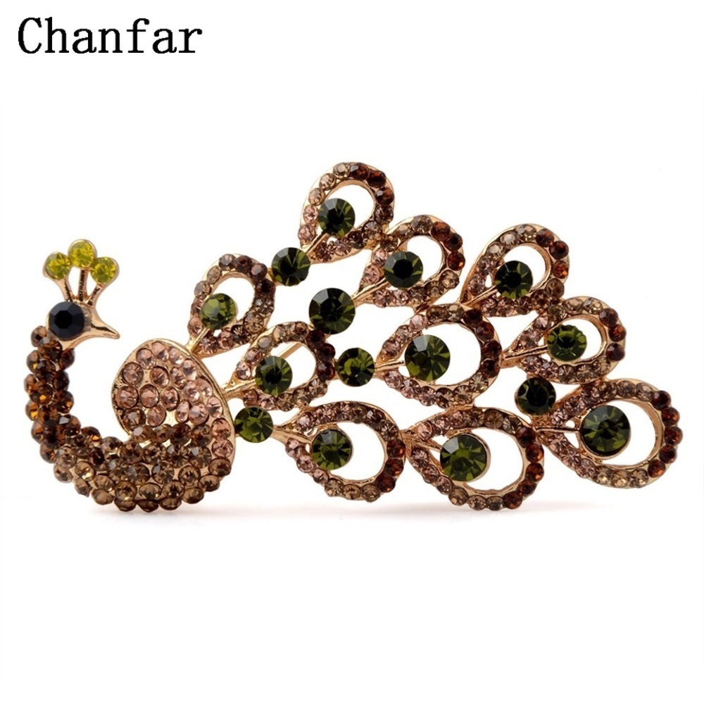 Peacock Rhinestone Crystal Brooch - Picture 3 of 6